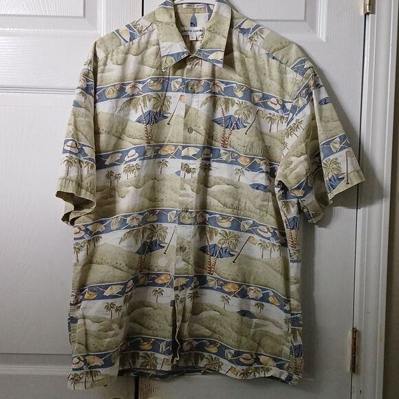 Pierre Cardin golf palm trees button down casual vacation shirt Sz L EUC - Picture 1 of 6